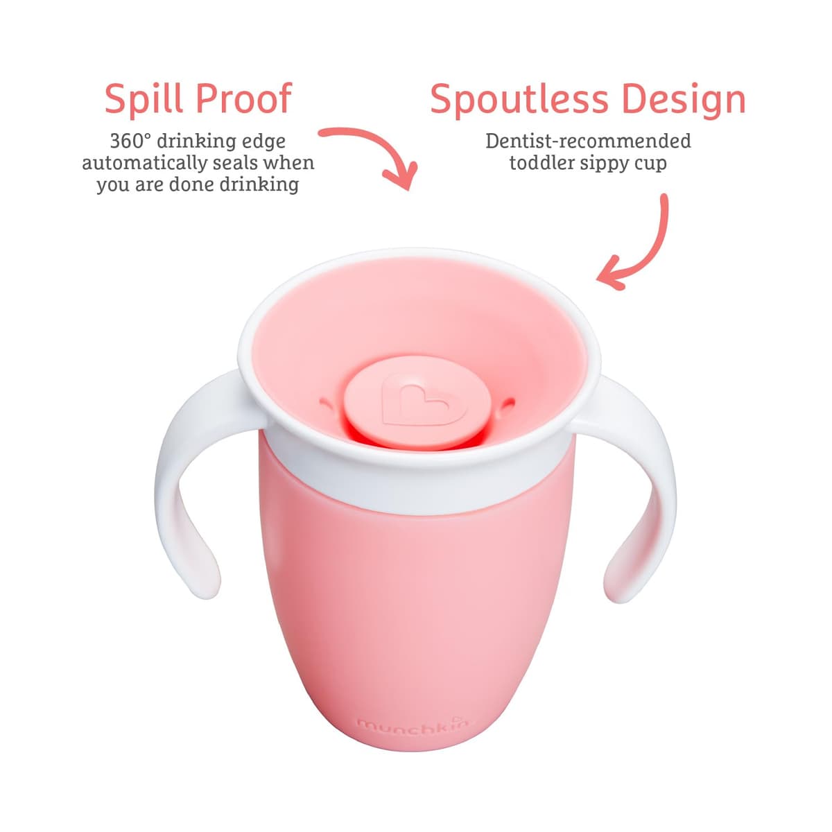 Munchkin Miracle 360 Sippy Cup | Trainer Toddler Cup | BPA Free Baby & Toddler Cups w.Handles | Non Spill | Dishwasher Safe Baby Cup | Leakproof | 6+ Months | 7oz/207ml | 2 Pack |Pink/Purple — view 3