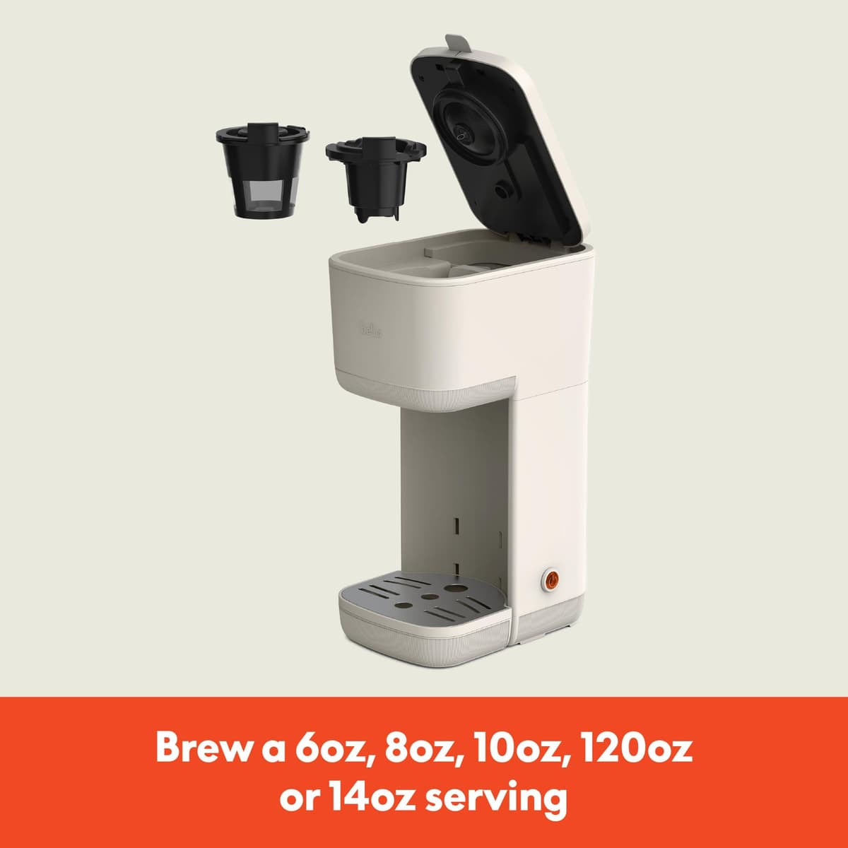 BELLA Single Serve Coffee Maker, K Cup & Coffee Ground Compatible with Removable, Adjustable Drip Tray, Auto Shutoff & Reusable Dishwasher Safe Accessories, Brews 6oz to 14oz, 1000 Watt, Oatmilk — view 2