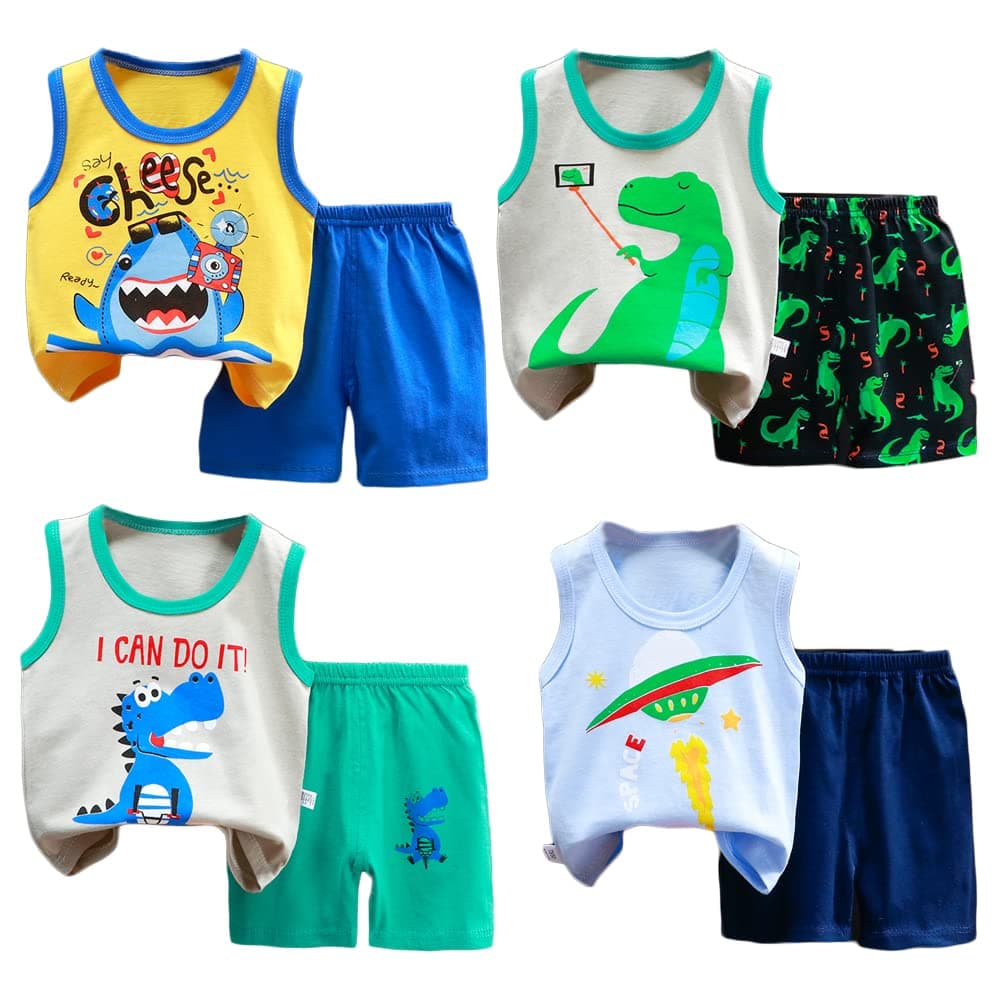 XM-Amigo 8 Piezas/4 Conjuntos Top sin Mangas y Pantalones Cortos para Niños y Bebés Varones 3 Meses-7 Años Camisetas sin Mangas Verano — view 11