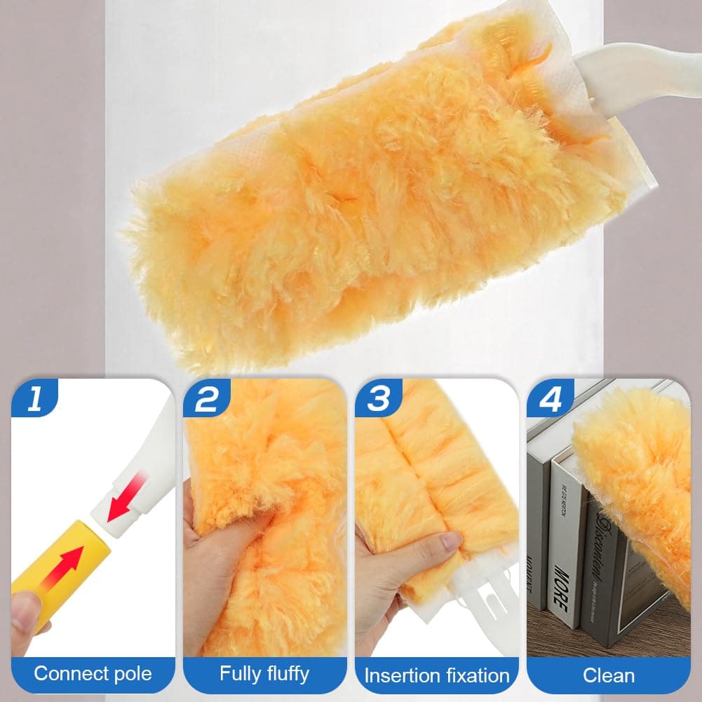 Vicloon Plumero Atrapapolvo Doble Cara, 30Pcs Plumero Duster Recambios Kit Antiestático Atrapan y Bloquean el Polvo y los Alérgenos para Limpiar Persianas Pelo de Animales con 2 Mango para Swiffer Kit — view 4