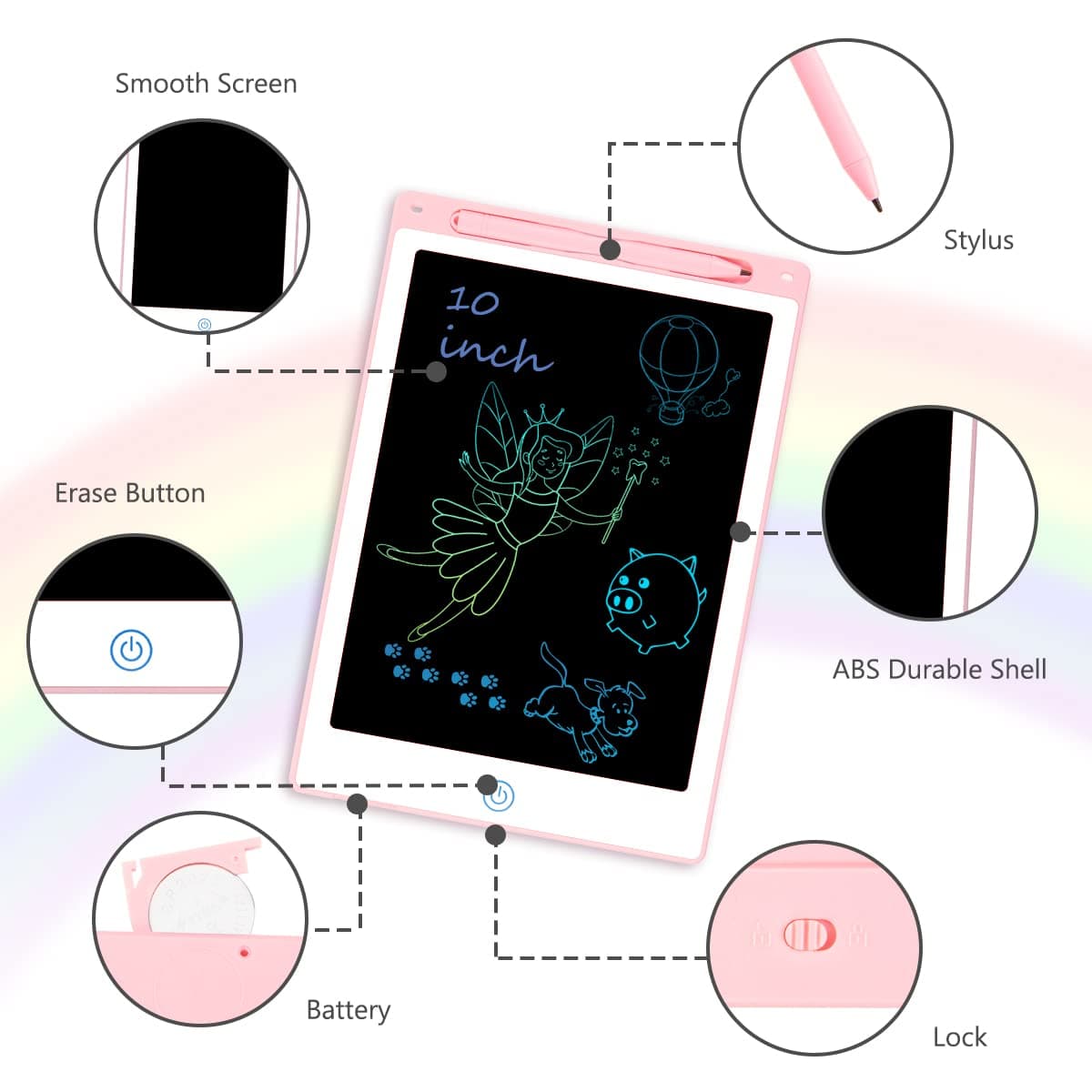 Vicloon Tableta de Escritura LCD, 10" Tablero de Dibujo Electrónico para Niños, Tablero de Graffiti de con Bloqueo de Pantalla borrable para Pinturas niños y Juguete Educativo para Clase Oficina Casa — view 3