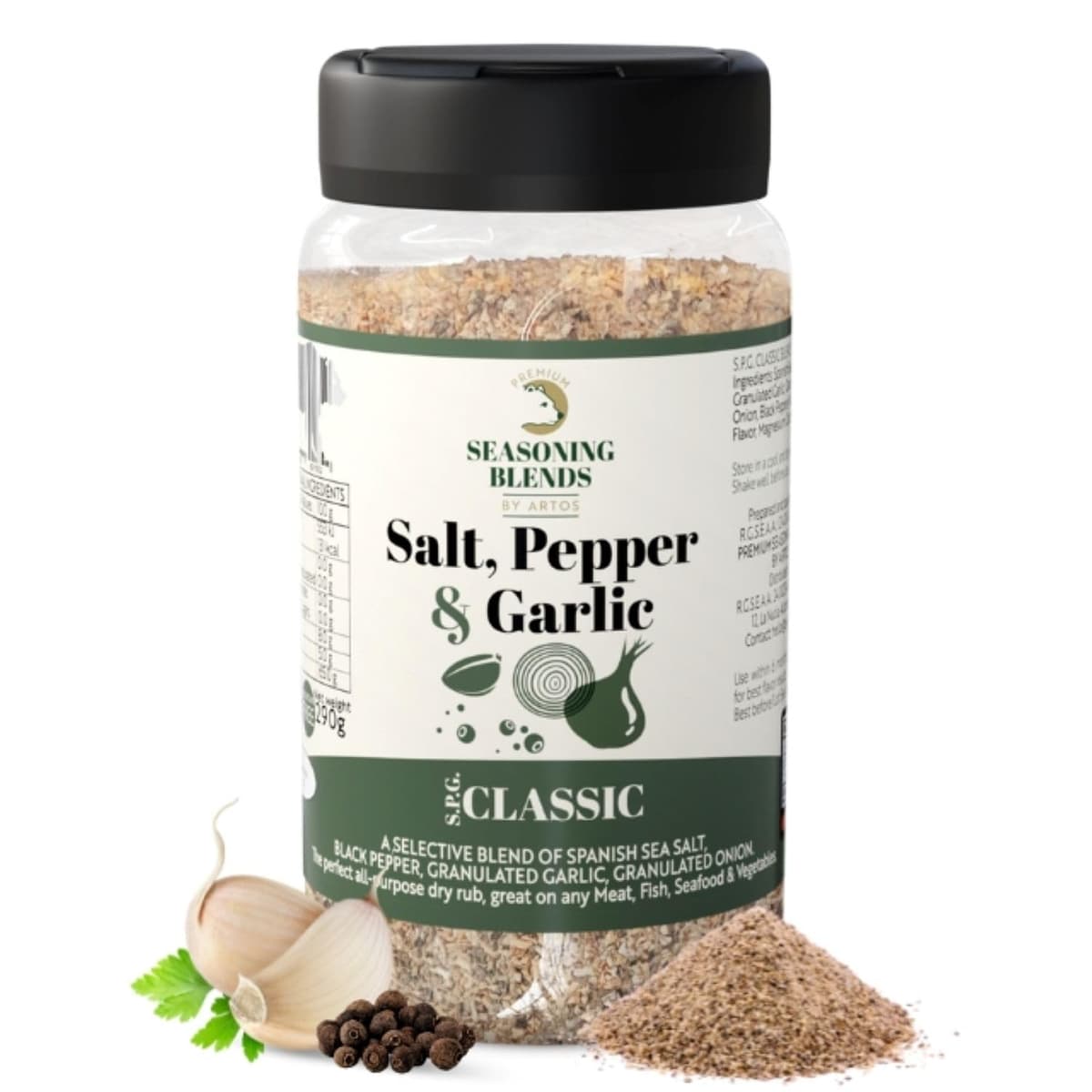 Premium Seasoning | Sazonador Sal Pimienta Ajo y Limón, 100% Natural sin ingredientes artificiales, Lemon Pepper with Spices, Especias para Cocinar Hamburguesa Costillas Pollo Pescado y otros, 280g