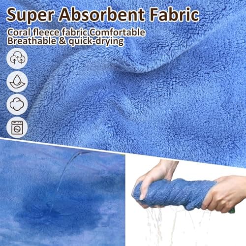 Soft Dog Bathrobe Fast Drying Dog Coat, Super Absorbent Dog Towels for After Bath, Microfiber Pet Robe Adjustable Collar & Belly Warm Keeping Dogs Coat for Pet Dogs & Cats (Blue, Medium) — view 4