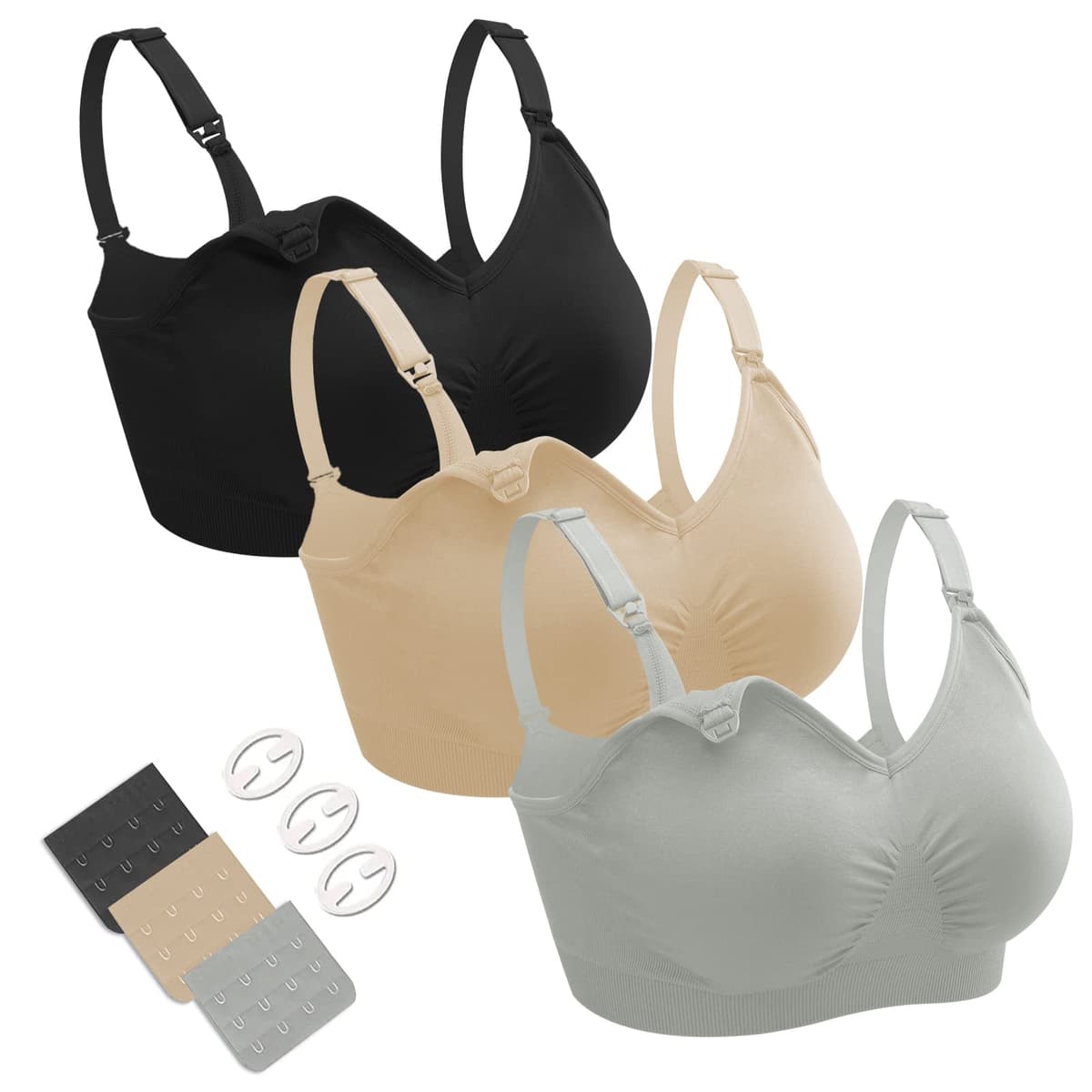 Sujetadores Lactancia, 3 Piezas Sin Aros Sujetadores de Maternidad Ultra Confort Sujetador Premama para Mujeres con con Extra brazaletes y Ganchos