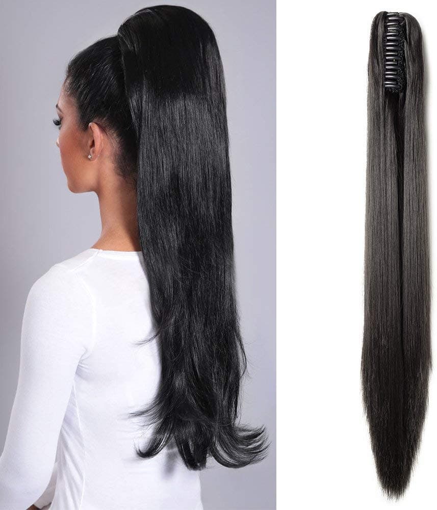 17"(43cm) SEGO Ponytail Long Synthetic Hair Looks Natural [Red Brown/Orange] Clip in Hair Extensions Curly Tail Ponytail Extension (90g) — view 56