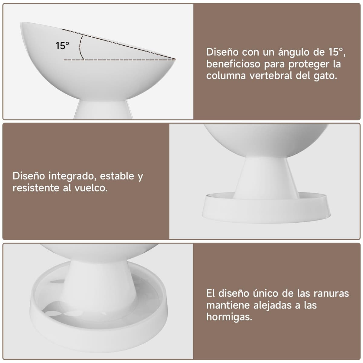 Comedero de Cerámica para Gatos, Pawinner Plato Elevado para Mascotas, Diseño Inclinado 15°, Barrera Antihormigas, Fácil Limpieza, Base Estable, para Gatos y Perros Pequeños, 250 ml, Blanco — view 3