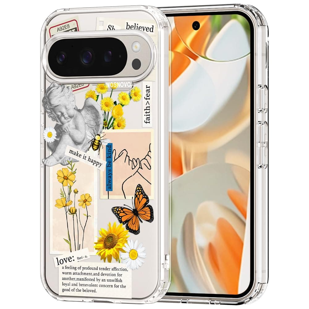 MOSNOVO Case for Google Pixel 9 & Pixel 9 Pro, [Buffertech 6.6ft Military-Grade Drop Protection] [Anti Peel Off Tech] Clear TPU Bumper Phone Case Cover Design - Eucalyptus — view 127