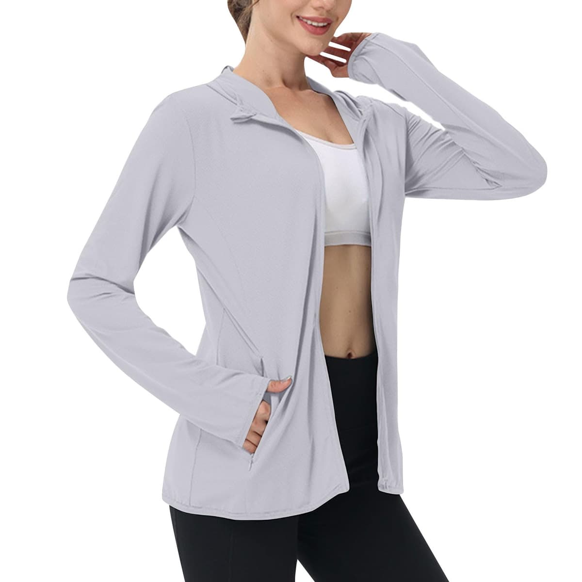 Sun Jacket for Women UPF 50+ Lightweight Athletic Jacket Sun Protection Full Zip Hoodies Shirts Hiking Outdoor Pockets