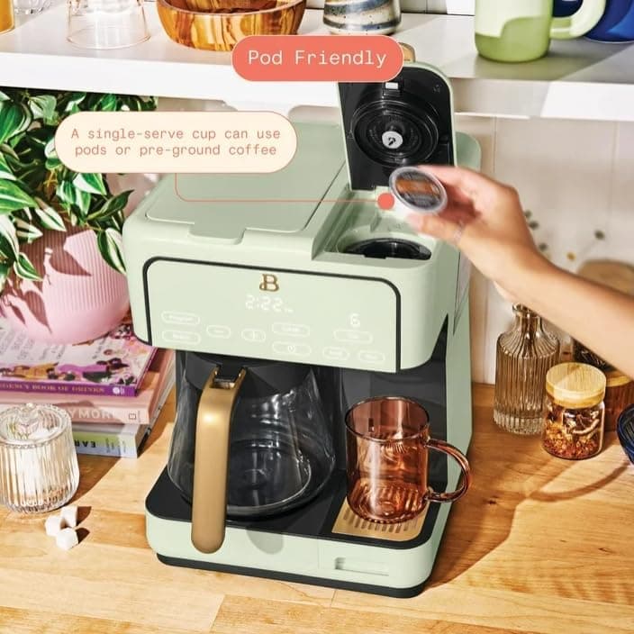 Beauti Multi Brew 12 Cup Programmable Drip & Single Serve Coffee Maker, Versatile Brewing (6oz, 8oz, 10oz, 12oz, 14oz), Pods or Ground, Over Ice option, Keep Warm mode (Sage Green) — view 4