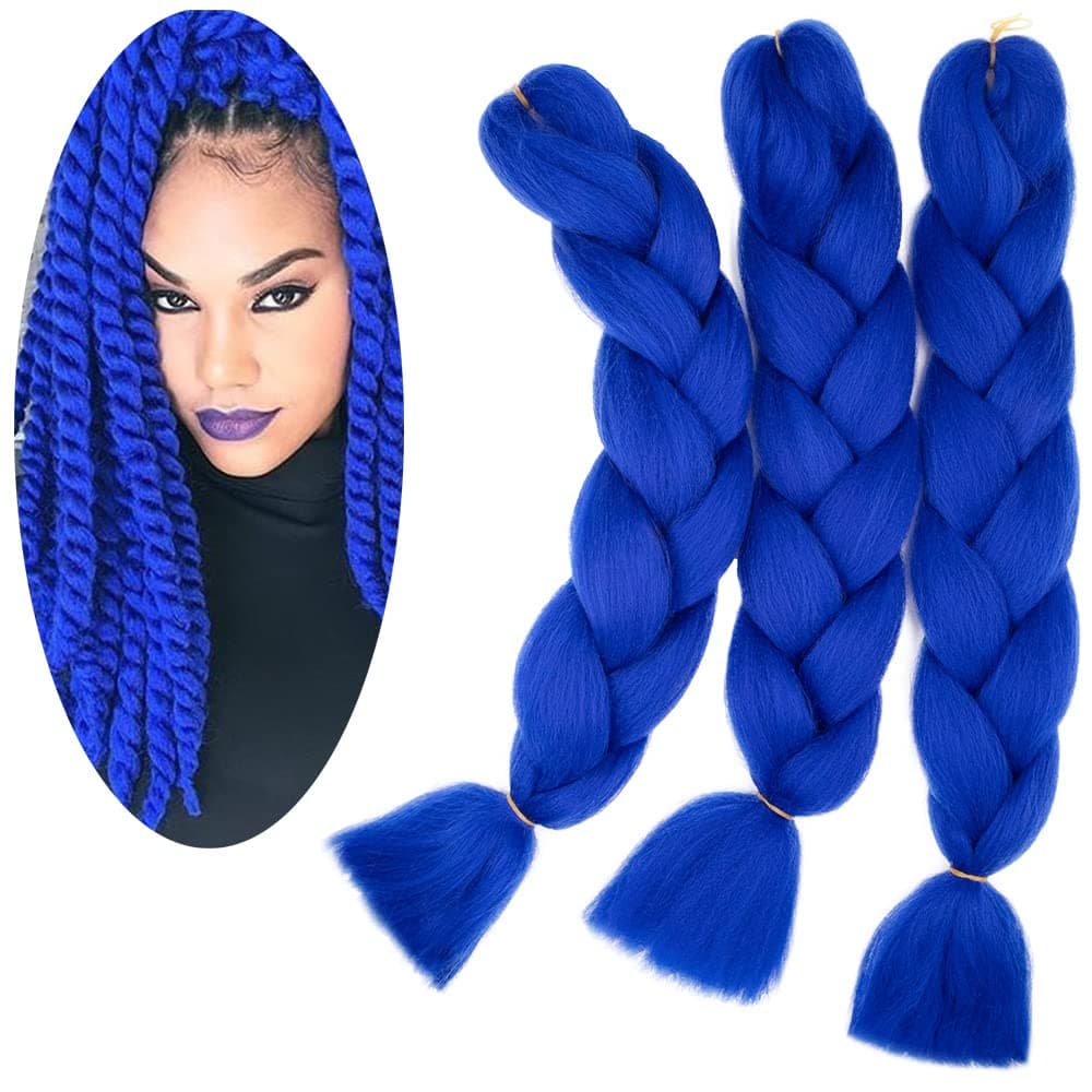 24inch Jumbo Braids Hair Extensions Ombre Braiding Hair Synthetic 3Pieces/lot Crochet Twist High Temperature African Box Braids, Sapphire Blue