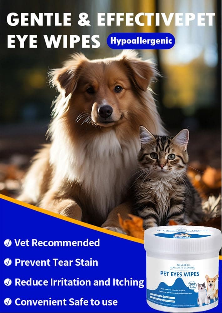 Eye Wipes for Dogs, 200 Pads Pet Tear Stain Cleaning Wipes for Eye Care of Dogs and Cats, Mild Ingredient, Gently Remove Pet Tear Stain, Eye Debris, Discharge, Mucus Secretions - Safe Ingredients — view 3