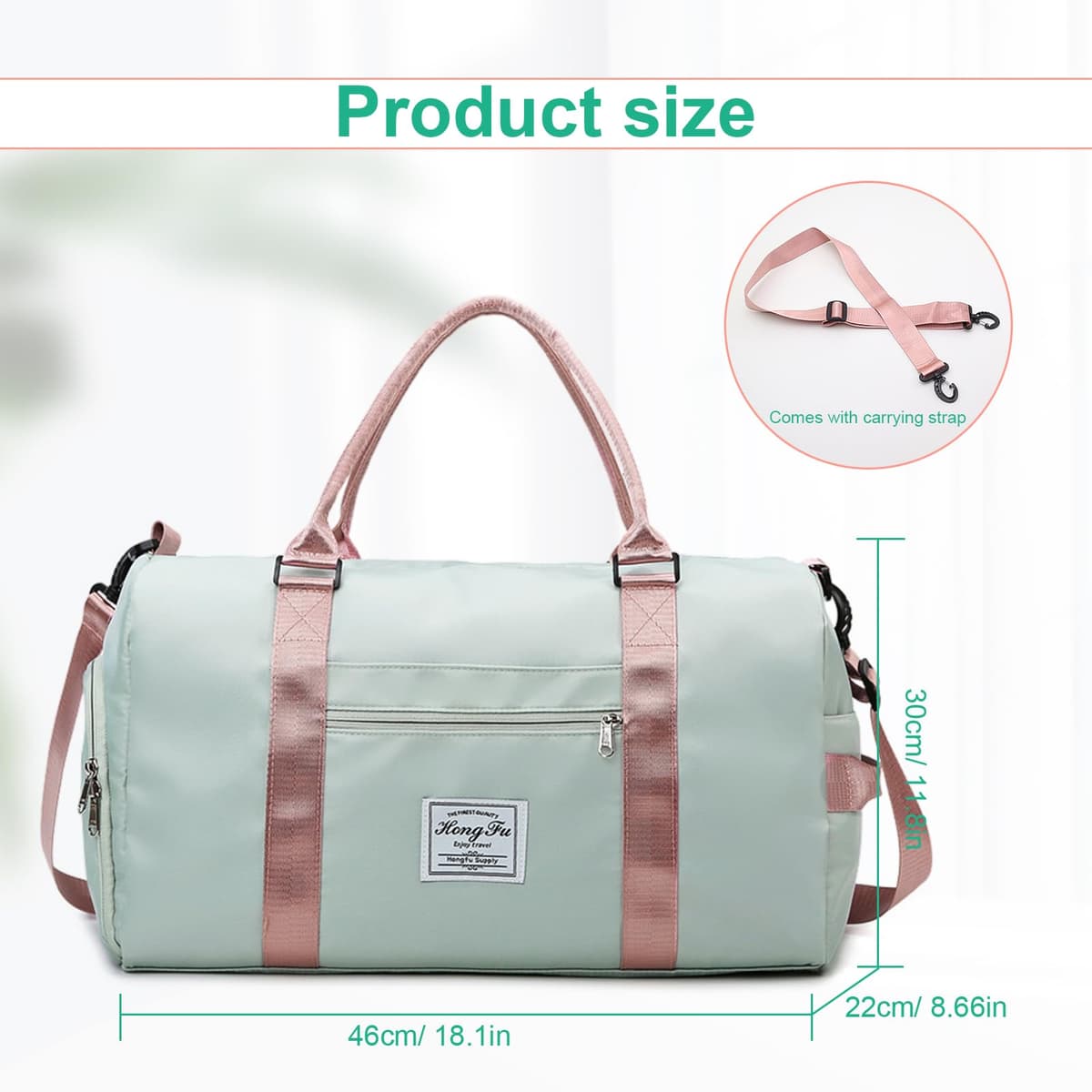 Bolsa Deporte, Verde y Rosa Bolsas Deporte Mujer, Separación para Ropa Seca y Mojada Bolsa Gimnasio Hombre, con Compartimento para Zapatos, para Fitness, Camping — view 2