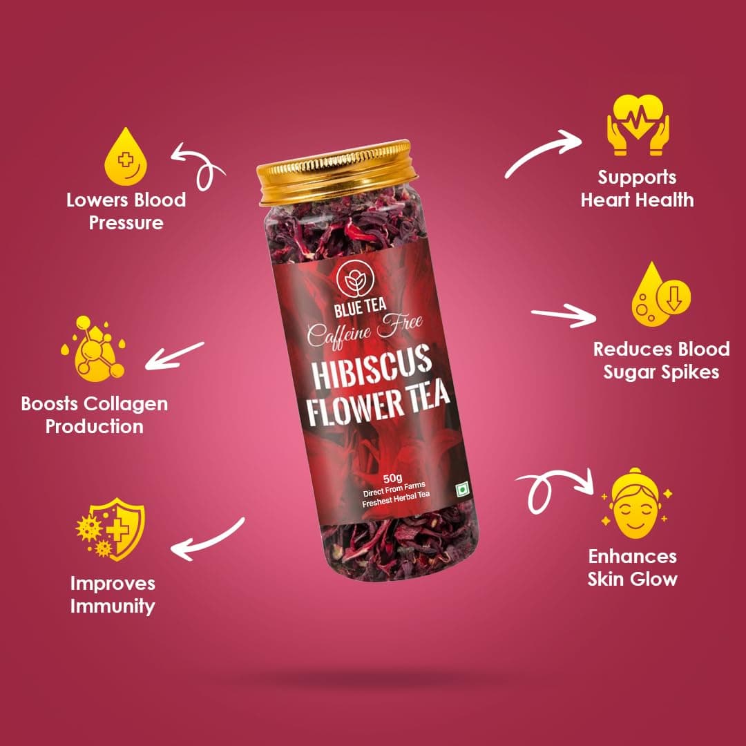 BLUE TEA - Hibiscus Tea - Classic - 50g - 80+ Cups | SKIN GLOW ENHANCING TEA, Karkade | Vitamin-C Rich | Tangy Taste - Flower Based - Herbal Tea - Gluten Free | Pet Jar Pack — view 3