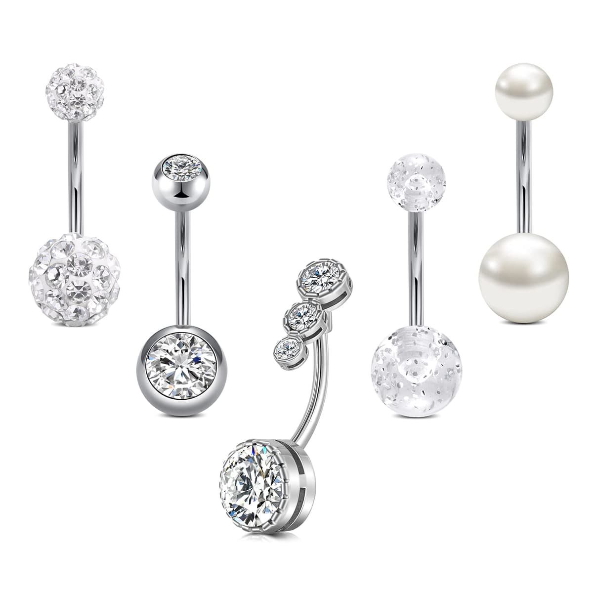 Crdifu Pack of 5 Stainless Steel Belly Button Ring Set 14 Gauge 10mm Barbell Navel Bars Piercing Jewellery — view 11