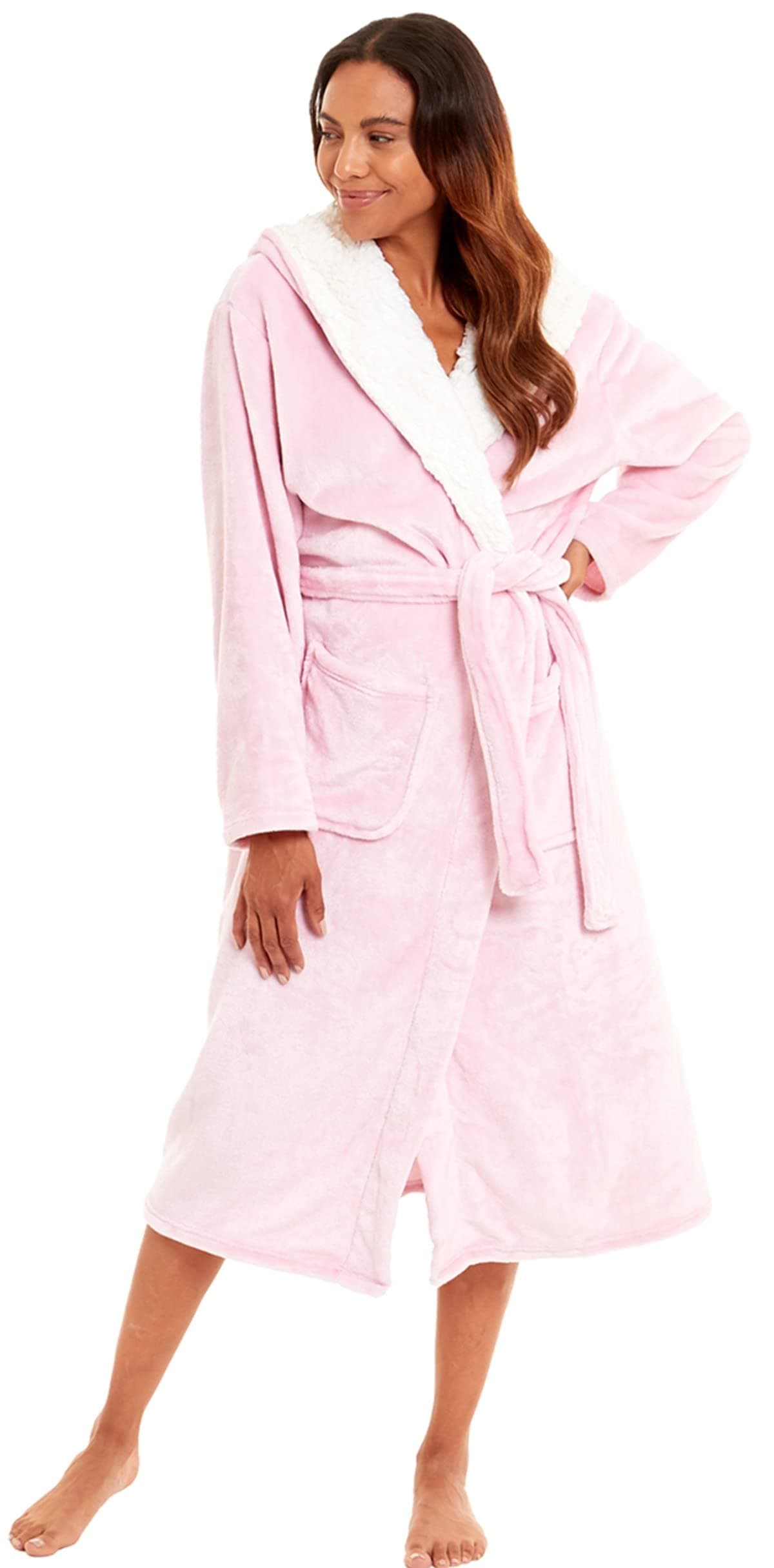 KATE MORGAN Ladies Dressing Gown Fluffy Super Soft Hooded Bathrobe for Women Plush Fleece Perfect Loungewear Long Robe | Gifts for Women — view 16