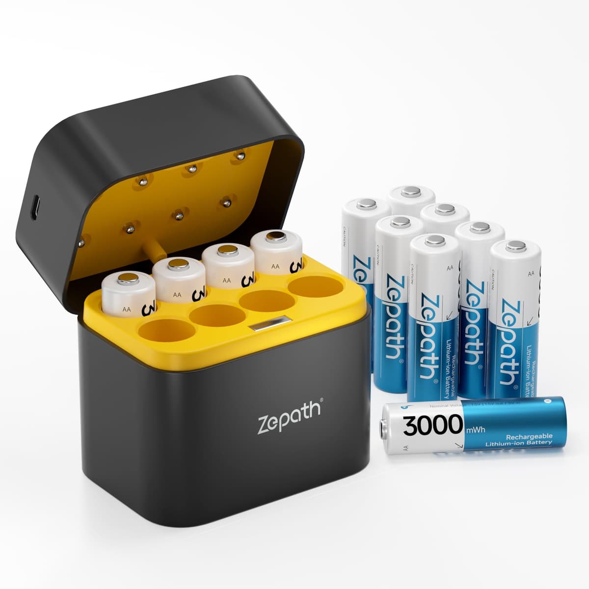 AA Rechargeable Lithium with Battery Charger, 12 Pack 3000mWh High Capacity Rechargeable 1.5V Constant Output AA Lithium, Battery Storage Fast Charging