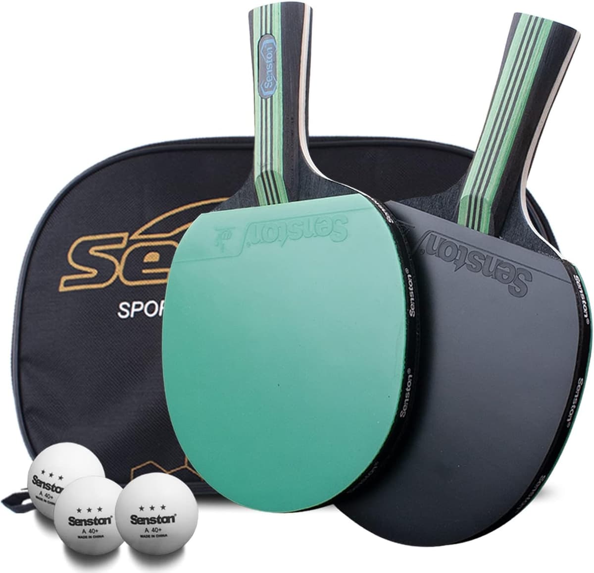 Senston Palas Ping Pong,Pelotas Ping Pong Set, 2 Raquetas de Tenis de Mesa + 3 Pelotas + 1 Bolsa,el Entrenamiento/Kit de Raqueta recreativa