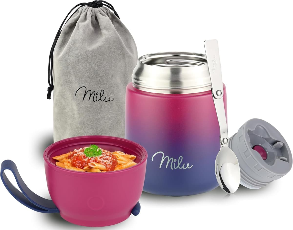 Milu Termo para Comida 450 ml Taza Aislada, Botella de Acero Inoxidable Aislada Alimentos, Beber y sopa de los niños de adultos Térmico (450ml/Verde Azul) — view 45
