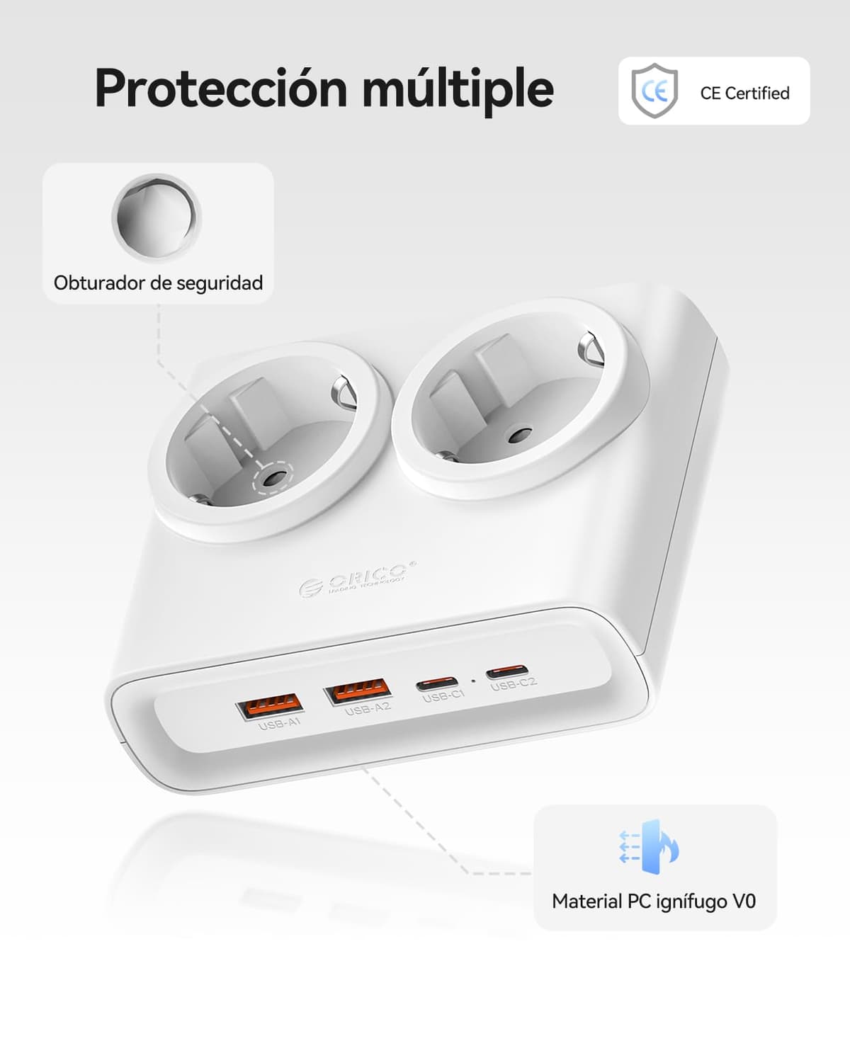 ORICO PowerBrick 6-in-1 Power Strip Sockets White – 2 AC Outlets + 4 USB (2 USB-C PD), Quick Charge 25W GAN, Cable 1.6 m, 2500 W MAX for Home, Office, Table (PDC) — view 5