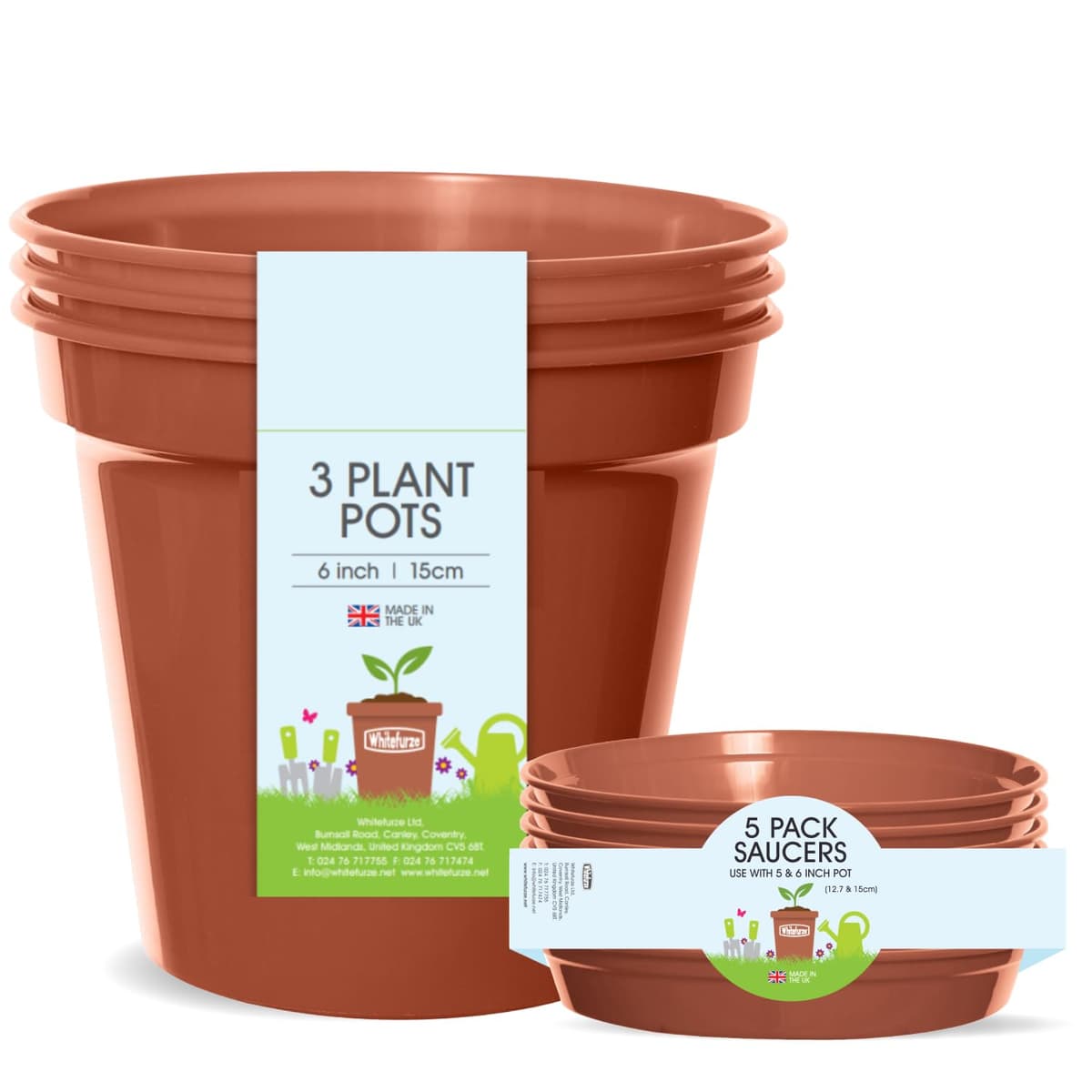 Whitefurze - Basic Plant Pots - Indoor Plant Pots - Flower Pots for Small Plants, Cuttings & Seedlings - Durable Polypropylene Plant Pots for Indoor & Outdoor Use, 15cm Diameter - Set of 3 — view 23