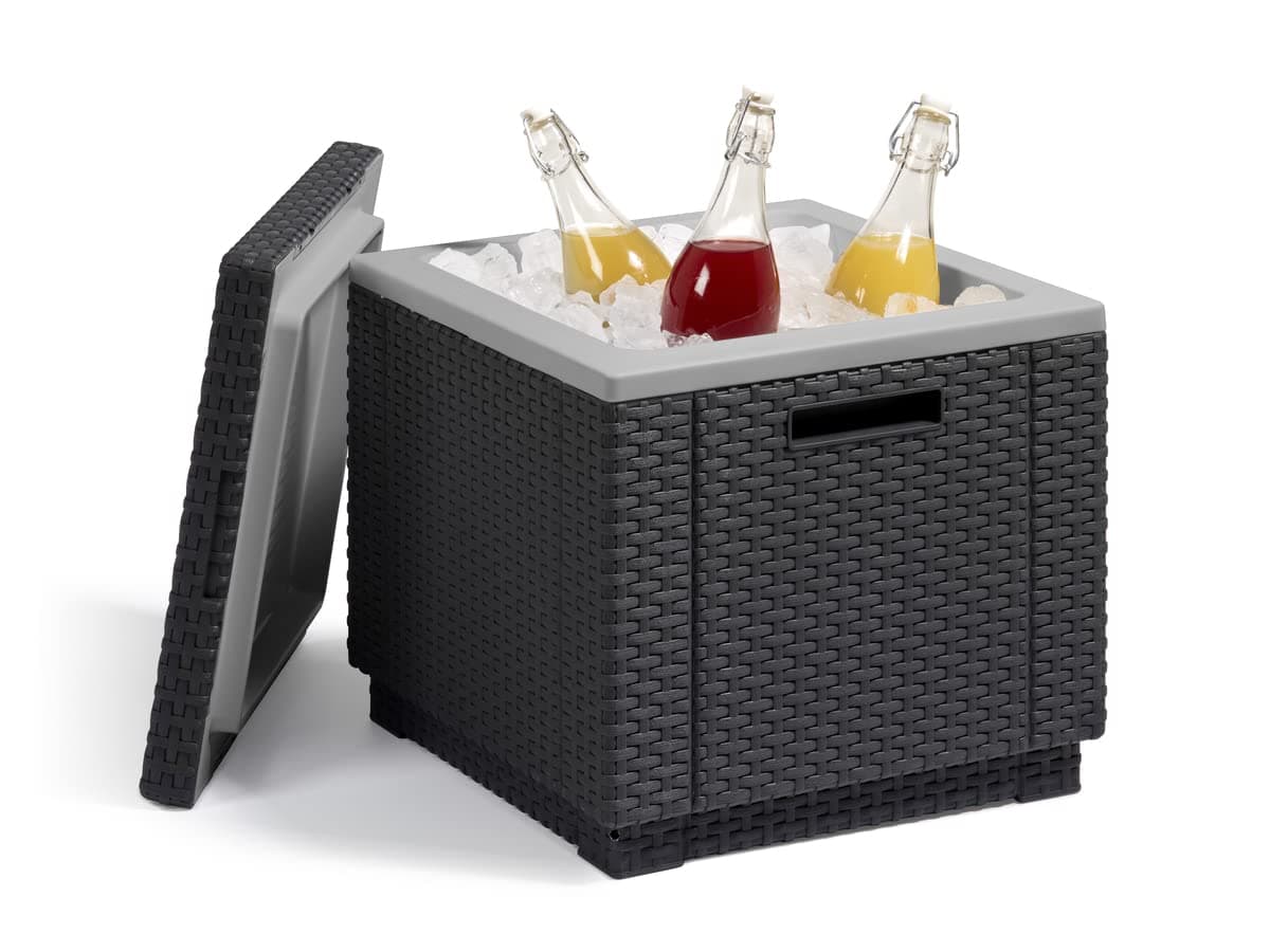 Keter Ice Cube Mesa Nevera para terraza o jardín Exterior, Resina con Acabado ratán Plano, 42 x 42 x 41 cm, Color Grafito — view 5
