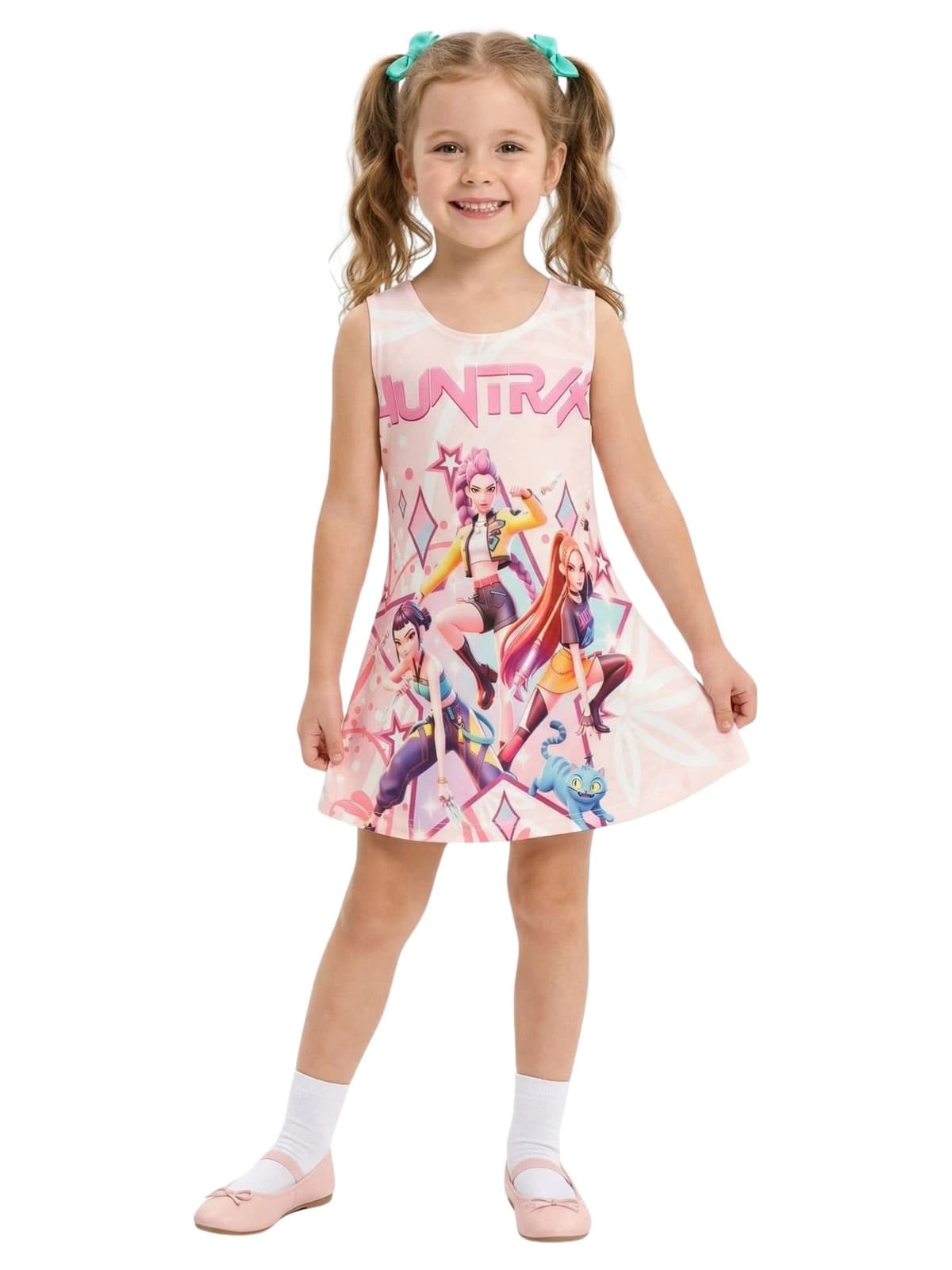Vestido Niña K-Pop, con Estampado Idol. Moda Anime Infantil. Vestido de Manga Corta con Volantes y Falda Acampanada. Moda Casual de Verano para Niñas de 2 a 12 Años. — view 11