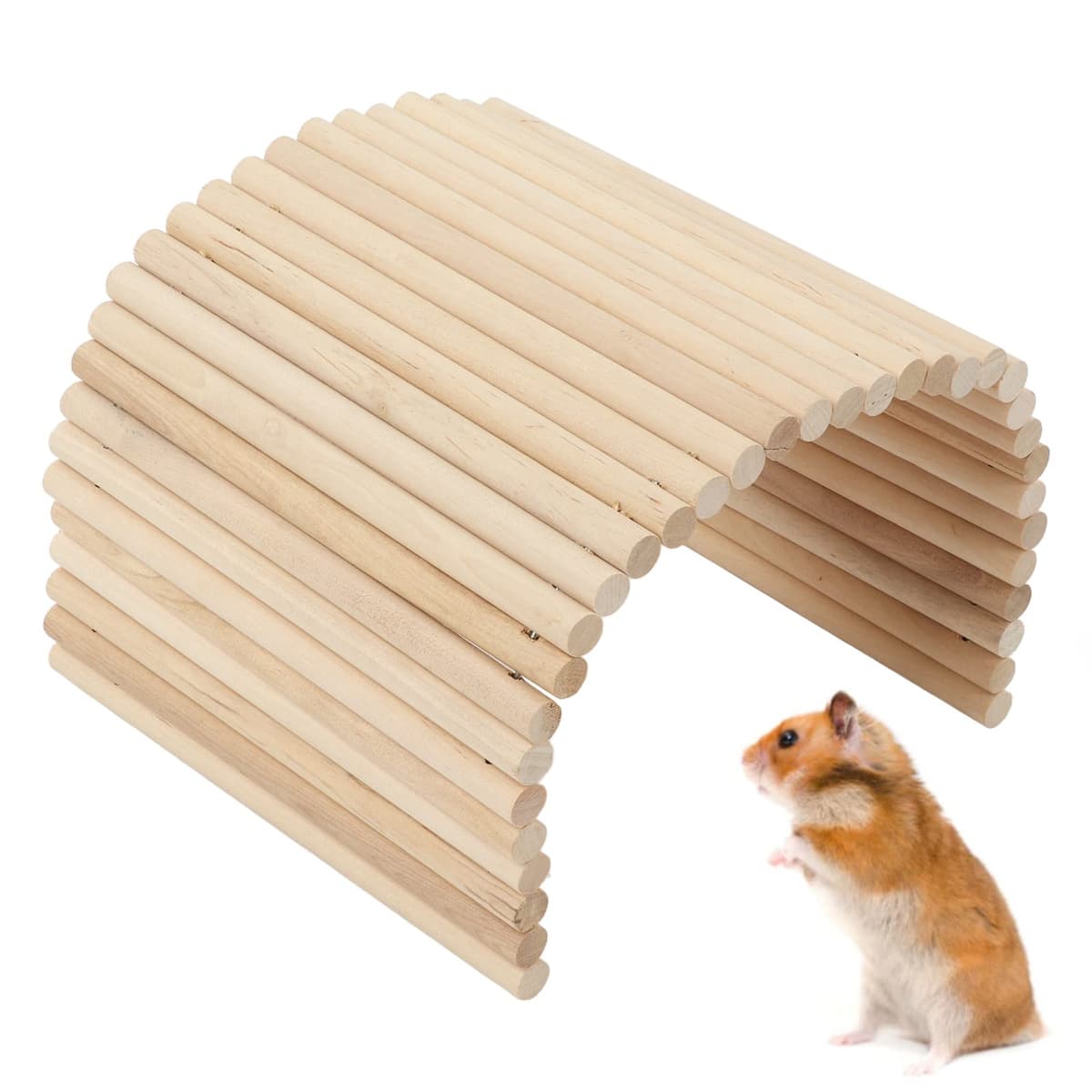 Puente de madera para hámsteres, escondite de madera flexible, juguete masticable para animales pequeños y escalera para cobayas, hurones, conejos, chinchillas y erizos, con constr (20*40CM) — view 4