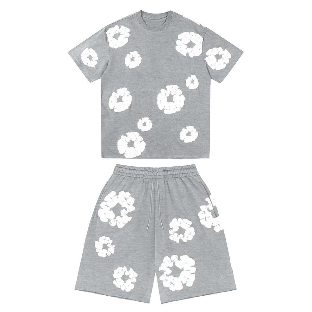 Men Women Tracksuit Set Casual Oversized Short Sleeves Tops and Shorts Vintage Kapok Printed Hip Hop Streewear — view 13