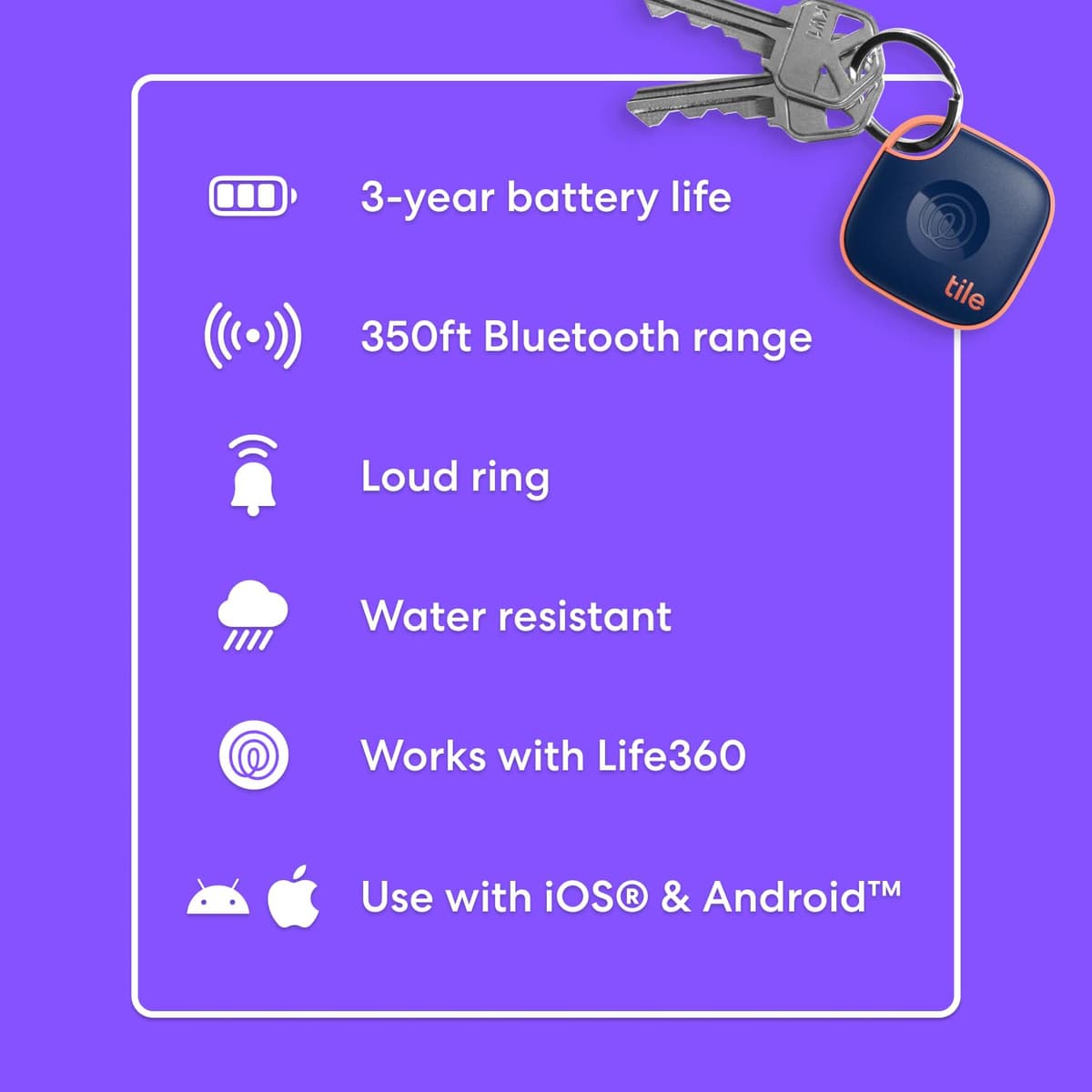 Tile by Life360 Mate - Bluetooth Tracker, Keys Finder and Item Locator for Keys, Bags and More. Phone Finder. Both iOS and Android Compatible. 1-Pack (Navy Blaze) — view 7