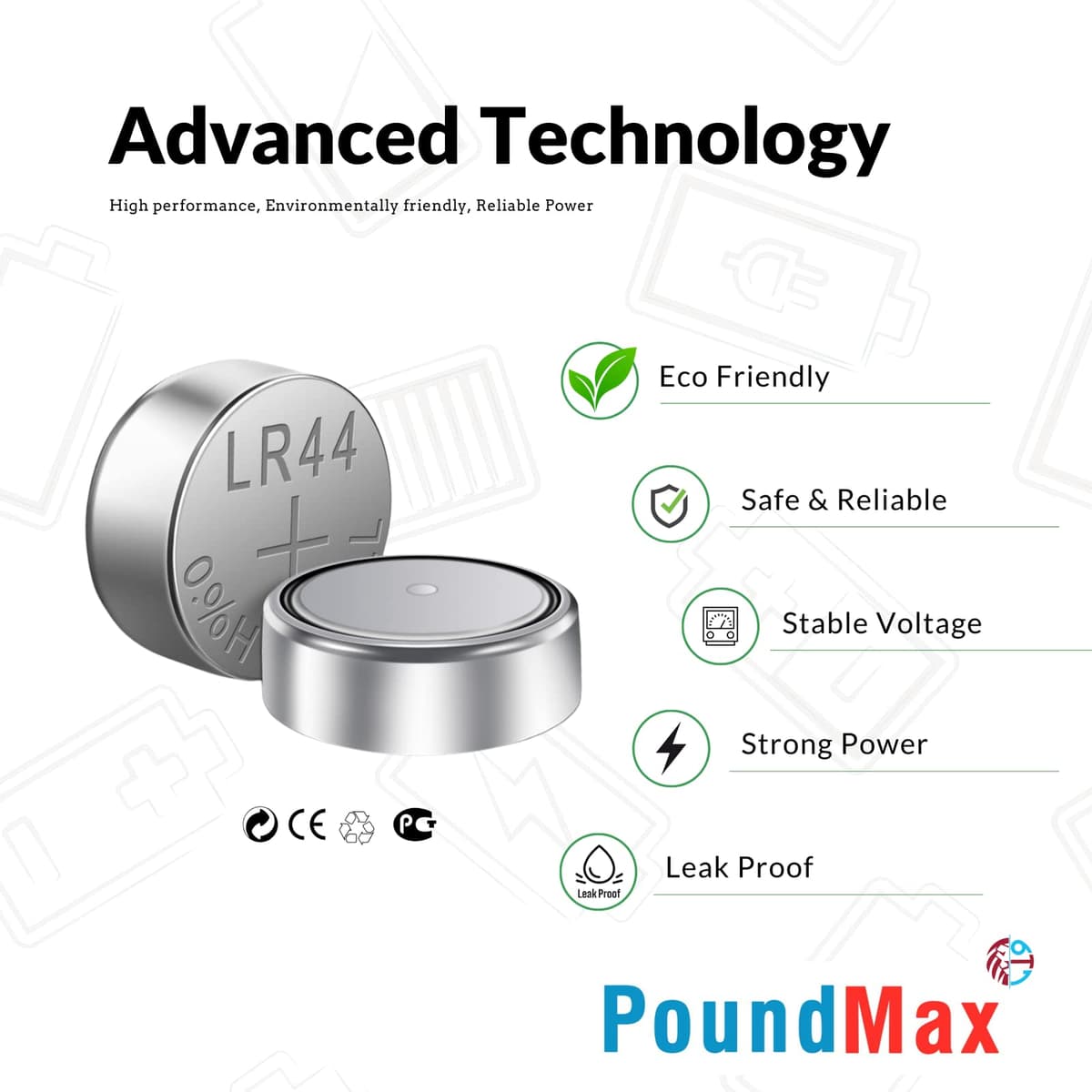 10 x AG13 LR44 1.5 V Alkaline Button Cell Battery by PoundMax — view 4