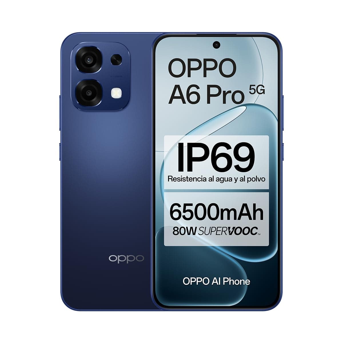 OPPO A6 Pro 5G - Smartphone Libre con IA, 8GB RAM+256GB, Batería 6500 mAh, Carga Rápida 80W, Pantalla AMOLED 120Hz, IP69, Cámara 50MP AI, Dual SIM, Versión Española - Azul — view 4