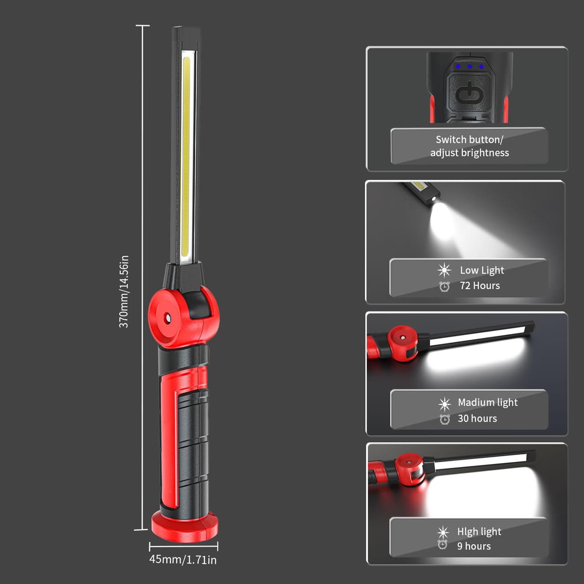 AuRiver LED Workshop Lamp, 4000mAh LED Flashlight with Magnets, 120° Rotatable 3 Light Modes, COB Inspection Lamp for Car Repair, Inspection, Garage, Emergency — view 2