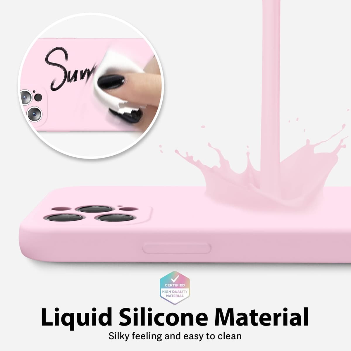 oakxco for iPhone 17 Pro Max Phone Case Liquid Silicone, Cute Thin Slim Grip Soft Rubber Gel for Women Men, Smooth Matte TPU Plain Solid Color Girly Simple Case with Camera Cover, Light Pink — view 1090