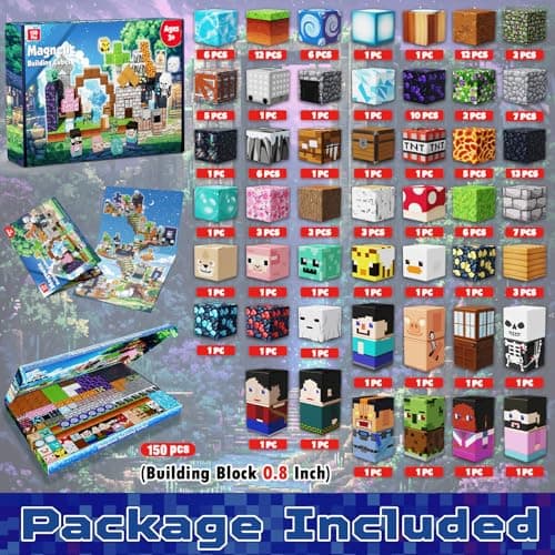 Magnetic Blocks 150 PCS Adventurer Magnetic Building Blocks Cubes Cute Fun Stacking Toys for Kids 3 4 5 6 7 8 9 10 Year Old Boys Girls Gift