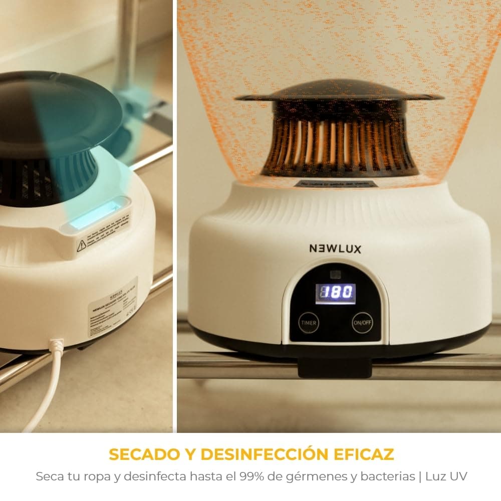 Newlux - Secadora de Ropa Eléctrica Portátil Secadry Azul con Luz UV para Desinfectar. Capacidad 15Kg, Temp. 180min, 4 Niveles. Secadora por Ventilación (1200W) 3 en 1. Ideal como Armario y Tendedero — view 3