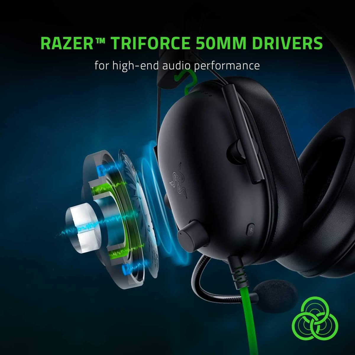Razer BlackShark V2 X - Multi-Platform Wired Esports Headset (Triforce 50 mm Drivers, Advanced Passive Noise Cancellation, 7.1 Surround Sound, Hyperclear Cardioid Mic) Black — view 3