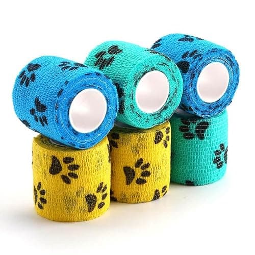 WePet Pet Wrap, Self-Adhesive Non-Woven Tape for Dog Legs, Paws, Wounds, First Aid Cohesive Gauze for Horse, Cat, Bird, Animal, 6 Rolls, 2 Inch, Pawprints A