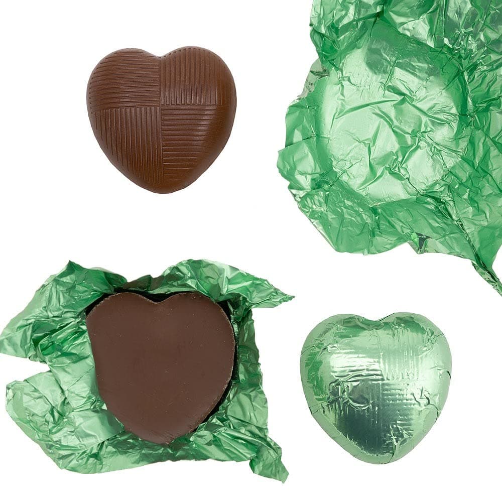 Italian Options Milk Chocolate Foiled Hearts, 100 Chocolates, Green Foil — view 5