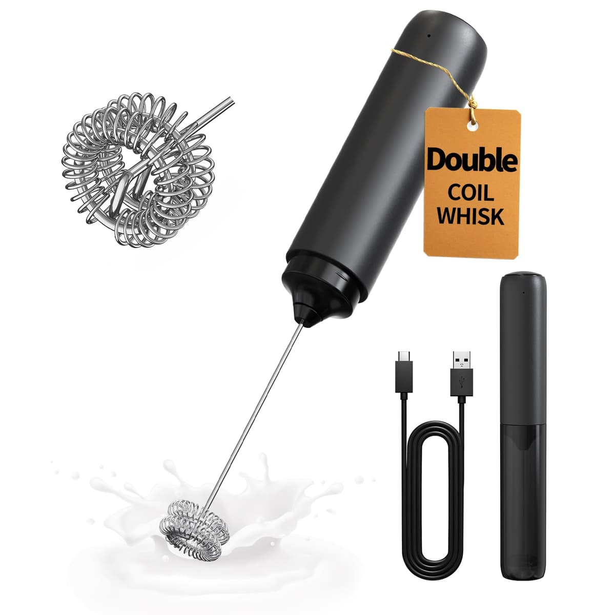 CIRCLE JOY Montalatte a Mano con Supporto, Frullino Montalatte Elettrico, a Batteria Mini Schiumatore per Latte, Cappuccino, Matcha, Regalo da Cucina, Nero — view 14