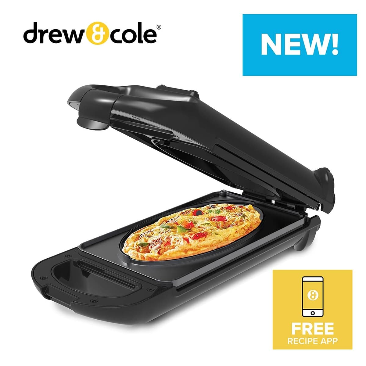 Drew&Cole 5 Minute CleverChef - 700W - Non-Stick Multicooker - Great for Steaks, Omelettes, Toasties, Pizzas & Dessert Maker - Free Recipe App - Quick Meals - Cool-Touch Handle & Auto Temp Sensor — view 2