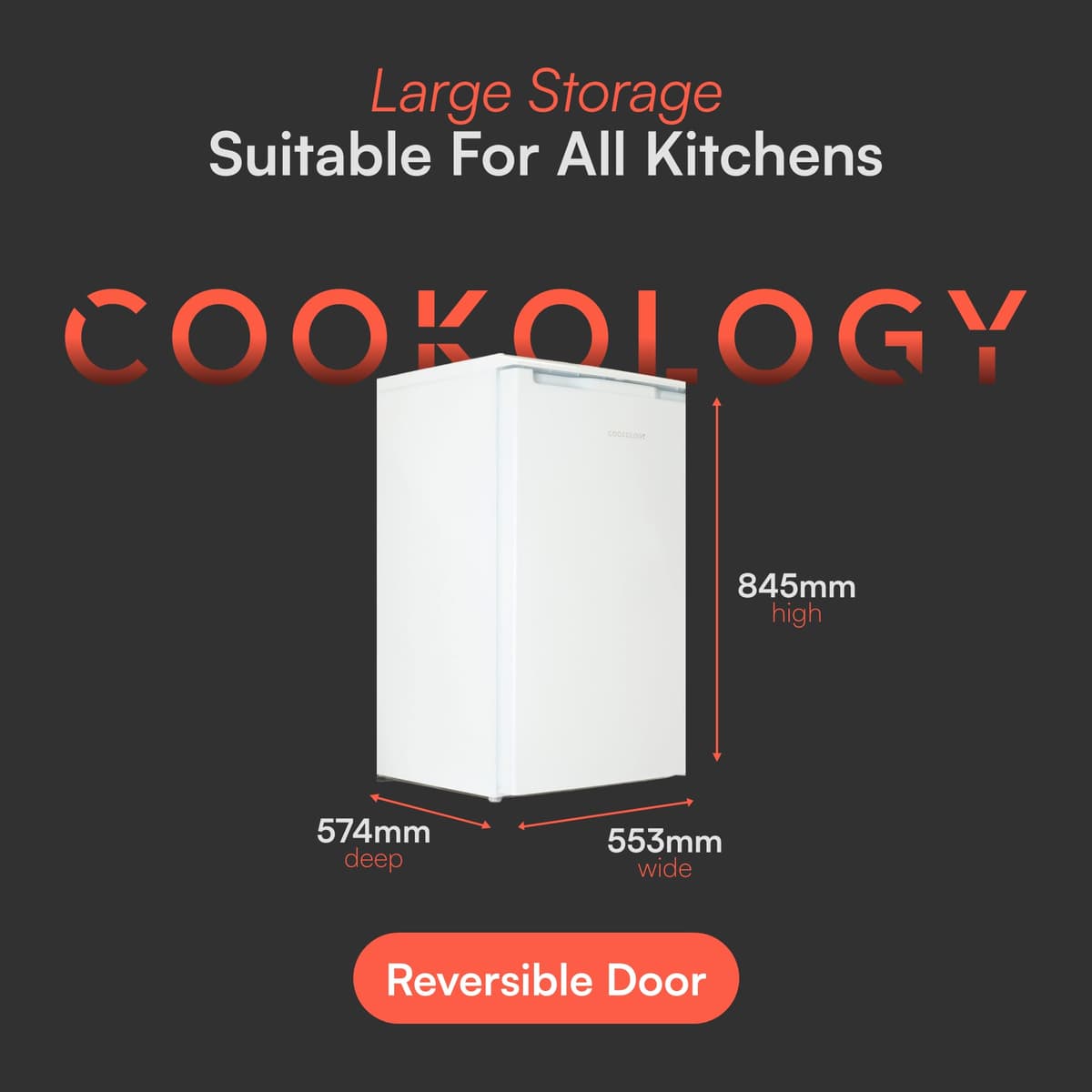 Cookology UCFR130WH under counter Freestanding Fridge in White - 130 Litre Capacity - Adjustable Temperature Control & Legs - Reversible Door — view 4