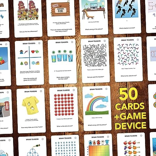 100 PICS Brain Teasers Travel Game - Solve 100 Puzzles | Flash Cards with Slide Reveal Case | Card Game, Gift, Stocking Stuffer | Hours of Fun for Kids and Adults | Age 6+ — view 4