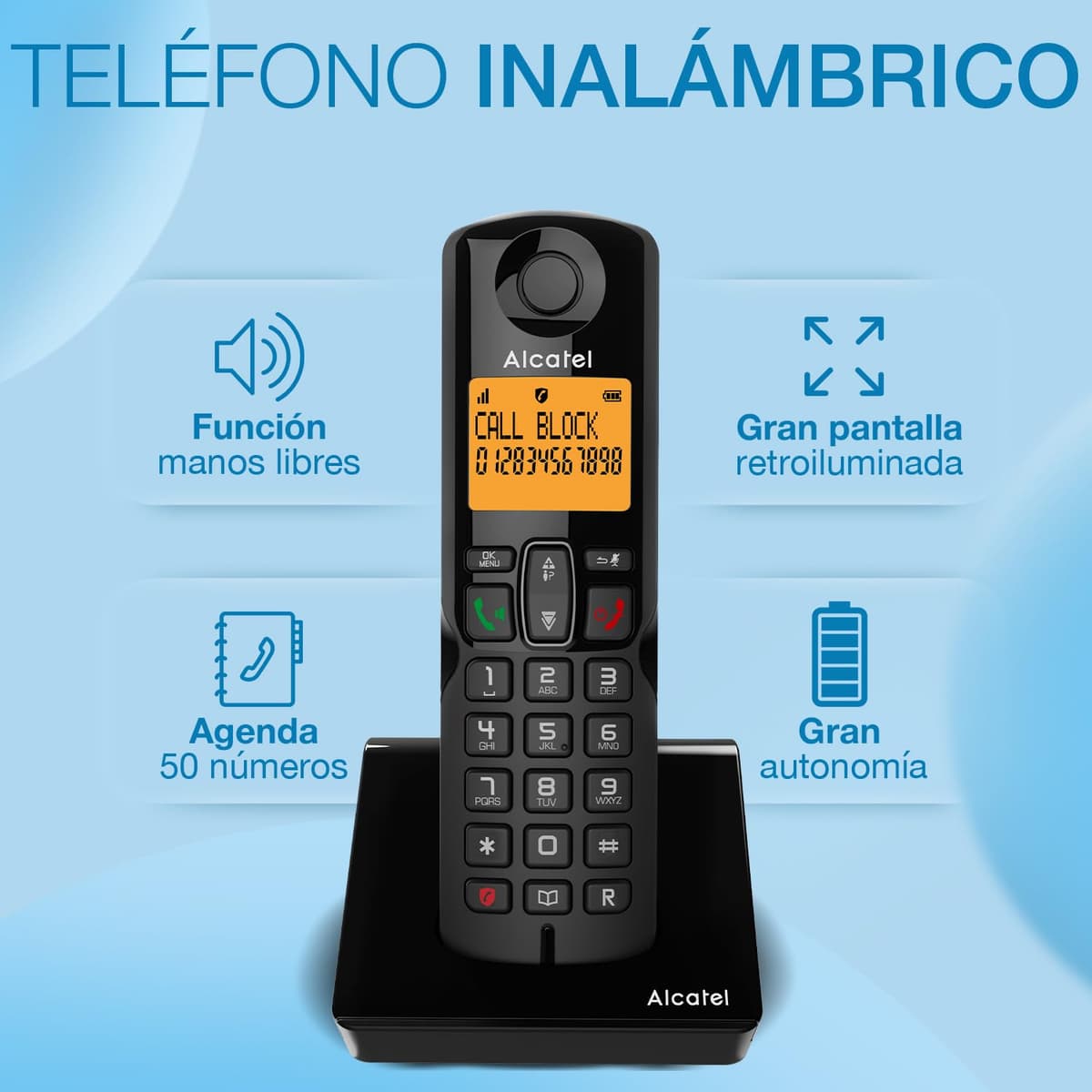 ALCATEL S280 - Teléfono inalámbrico DECT - Diseño Compacto - Pantalla Grande retroiluminada - Manos Libres - Bloqueo de Llamadas - Agenda 50 contactos - Negro — view 2