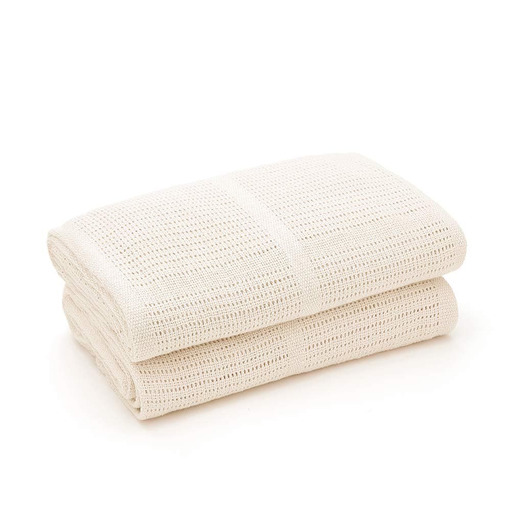 Bloomsbury Mill - Cellular Blankets Baby - Soft 100% Organic Cotton Baby Blanket - Pack of 2 - Essentials For Newborn - Ideal for Cot Bed, Travel, Car Seat, Pram, Moses Basket - Cream 75x95cm — view 2