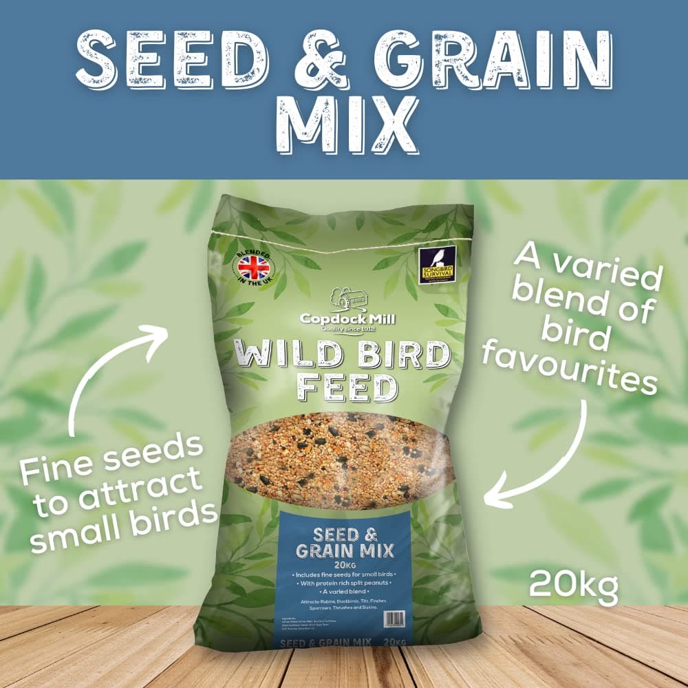 Copdock Mill Wild Bird Seed & Grain Mix 20kg Bag All Year Round High Energy Wild Bird Food 100% Natural Ingredients Including Sunflower Seeds and Peanuts — view 2