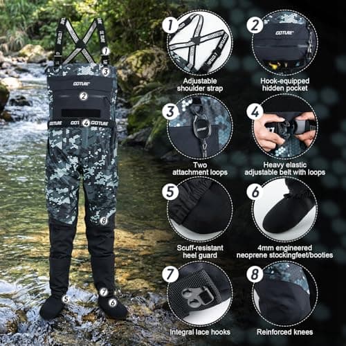 Goture 5 Layer Nylon Waterproof Breathable Chest Waders for Men, Camo, L — view 2