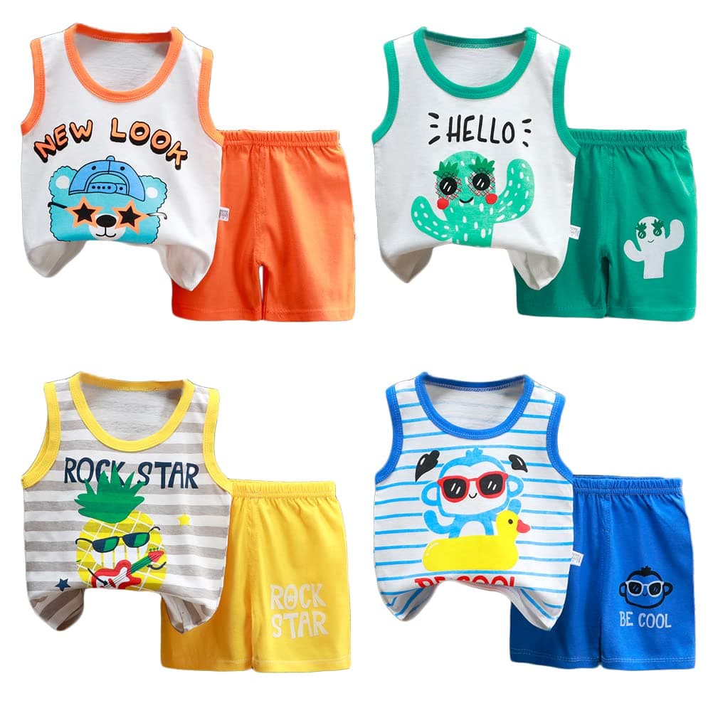 XM-Amigo 8 Piezas/4 Conjuntos Top sin Mangas y Pantalones Cortos para Niños y Bebés Varones 3 Meses-7 Años Camisetas sin Mangas Verano — view 13