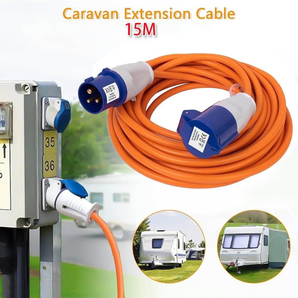 15M Extension Lead Cable - Heavy Duty 16 Amp 240V Camping Caravan Hook Up Cable - High Vis Orange - Ideal for Campervans & Motorhomes (15M) — view 4