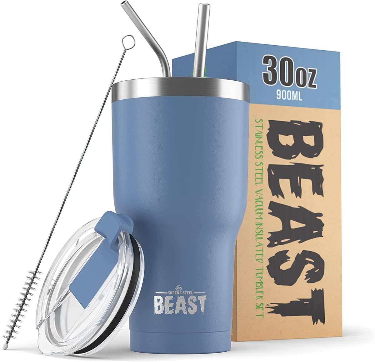 Greens Steel Beast Tumbler – 550 ml (20 oz), Coral | Vaso de acero inoxidable reutilizable con aislamiento al vacío | con 2 pajitas y cepillo de limpieza | Termo de viaje de doble pared — view 86