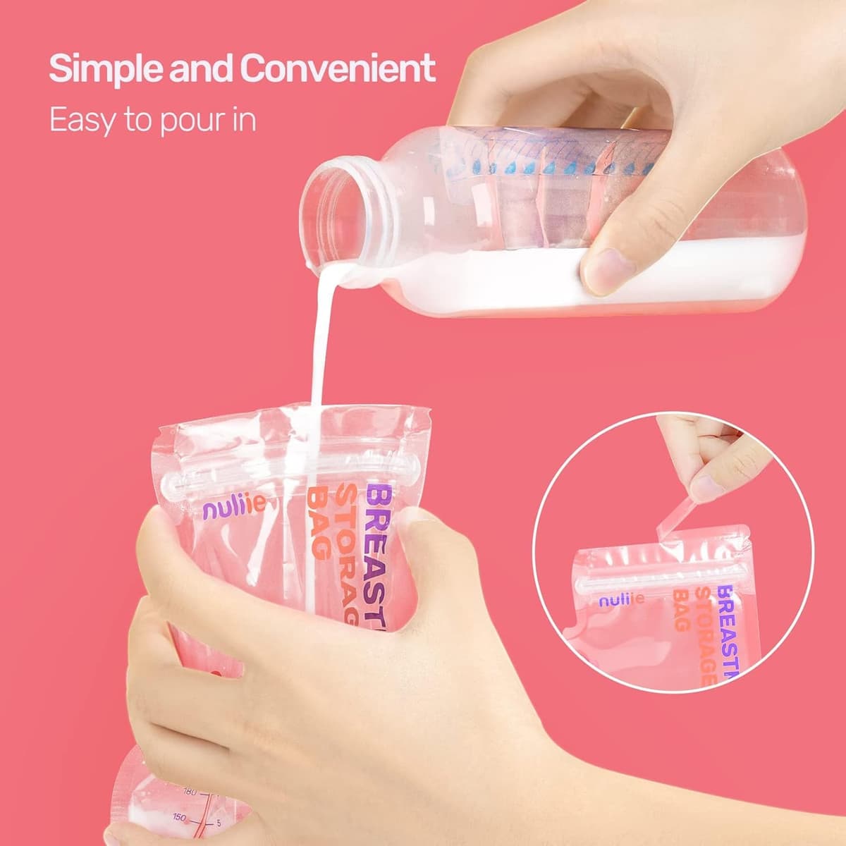 Nuliie 120 Pcs Breast Milk Storage Bags, 250ml BPA Free Milk Storage Bags with Pour Spout for Breastfeeding, Self-Standing or Flat Pre-sterilised Bag, Space Saving for Fridge or Freezer Use — view 5